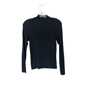 St. John Black Basic Ribbed Mock Neck Stretch Knit Long Sleeve Shirt Size Medium